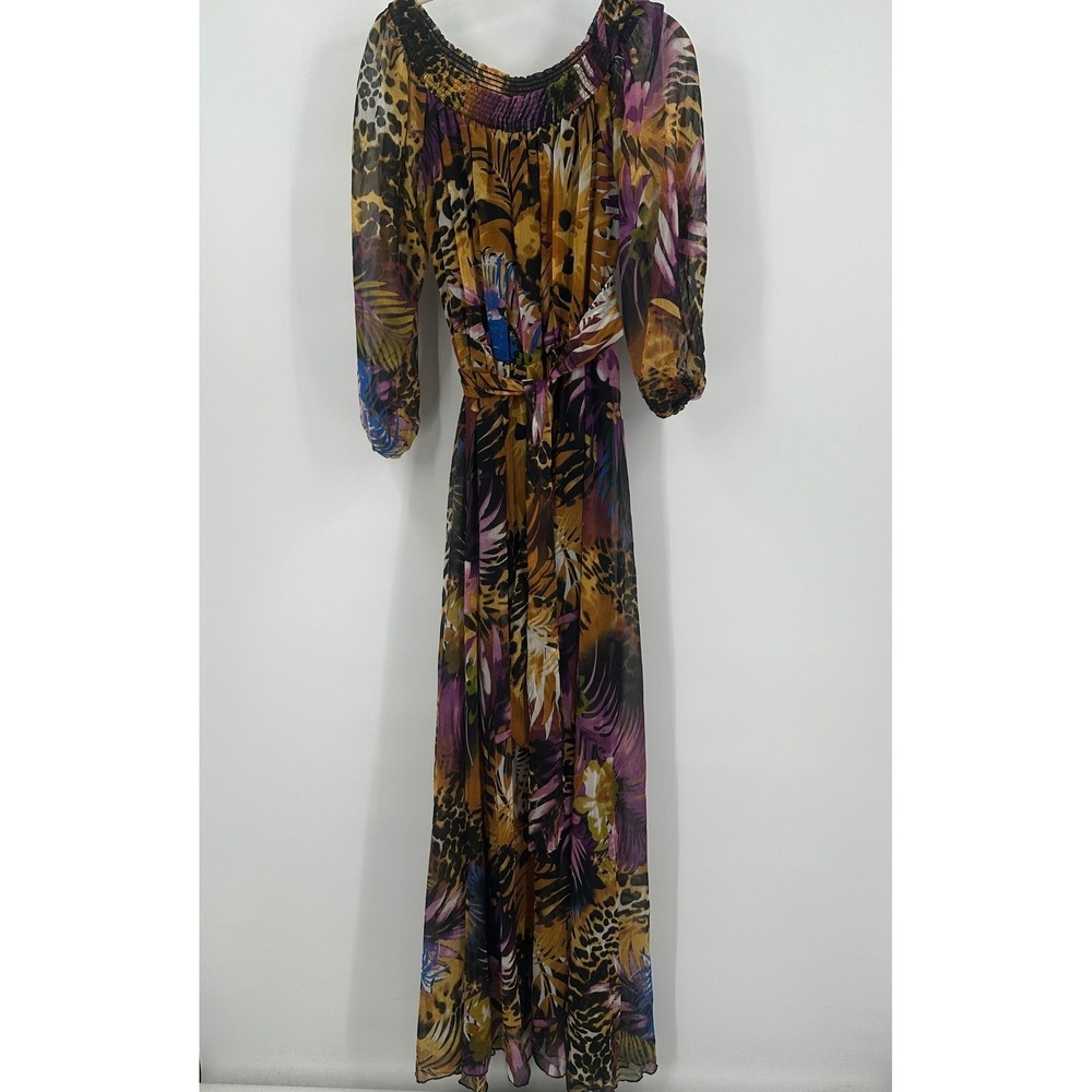 Womens‎ Boho Jungle Maximalist Maxi Dress Size L Whimsigoth Romantic Flowy Bold